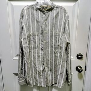 Cactus Gray Cotton And Linen Mix Striped Men's Shirt Size L